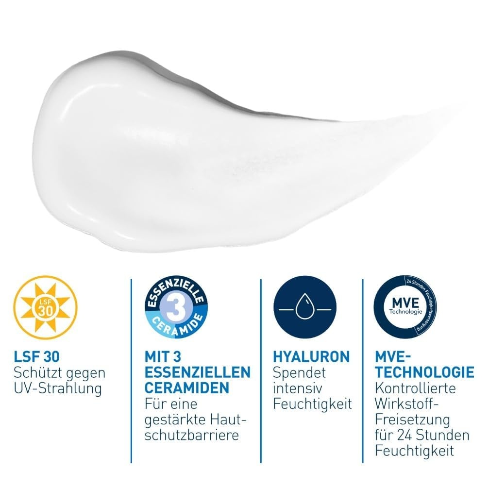 image:imageCeraVe CeraVe Feuchtigkeitsspendende Gesichtscreme mit LSF 30 Beruhigende Tagescreme fr normale bis trockene Haut Mit 3 essenziellen Ceramiden Hyaluron und Niacinamid52 ml 1er Pack