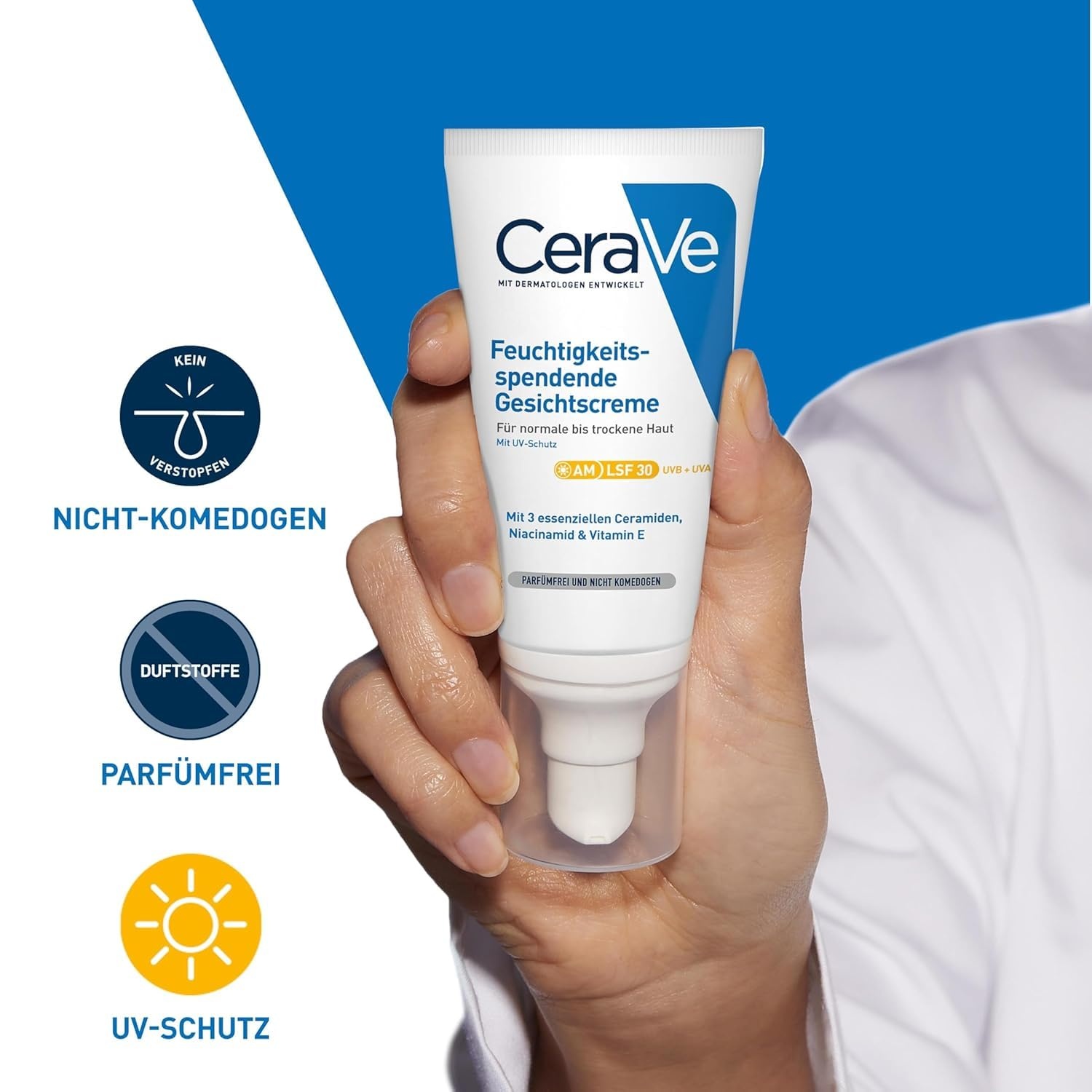 image:imageCeraVe CeraVe Feuchtigkeitsspendende Gesichtscreme mit LSF 30 Beruhigende Tagescreme fr normale bis trockene Haut Mit 3 essenziellen Ceramiden Hyaluron und Niacinamid104 ml 1er Pack
