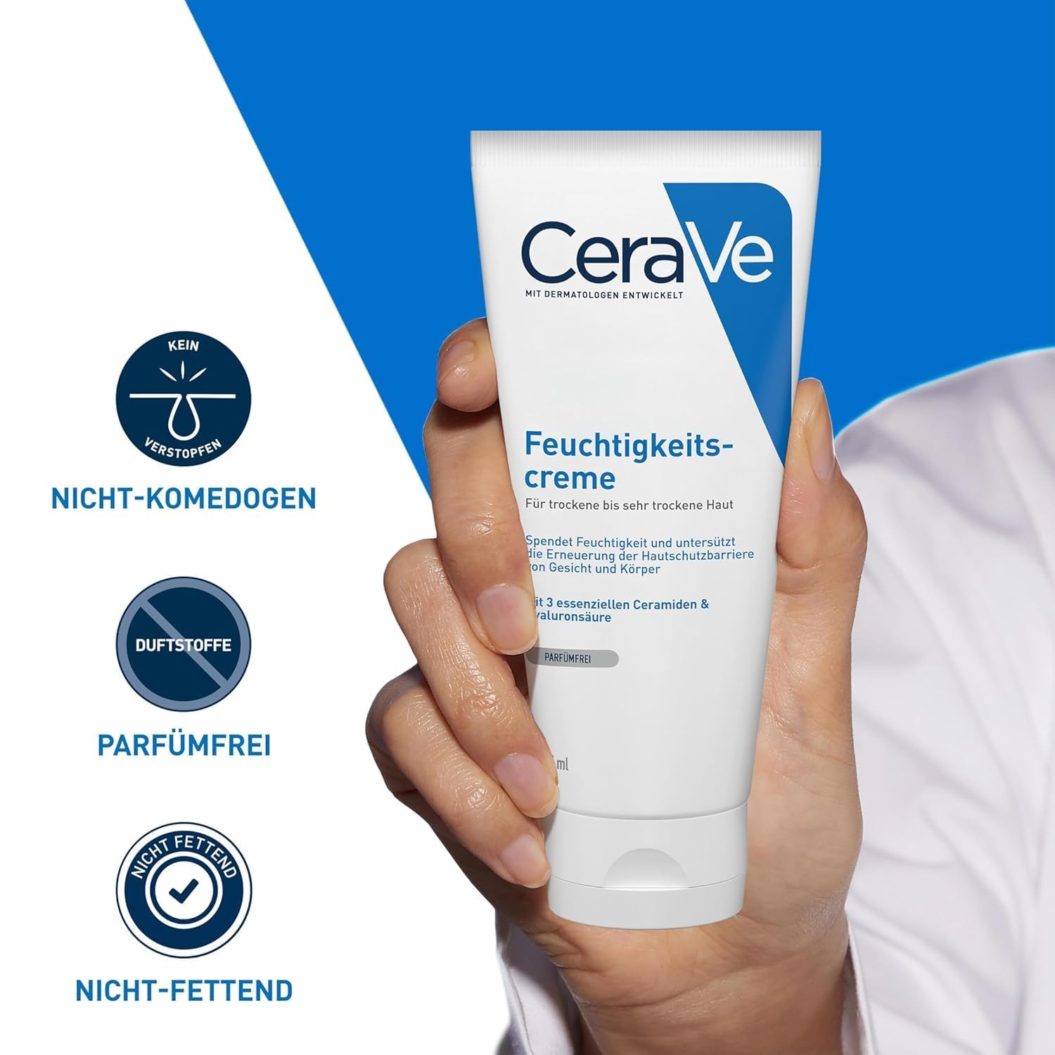 image:imageCeraVe Feuchtigkeitscreme fr Krper und Gesicht Creme fr trockene bis sehr trockene Haut Mit Hyaluron und 3 essenziellen Ceramiden 1 x 177ml177 ml 1er Pack