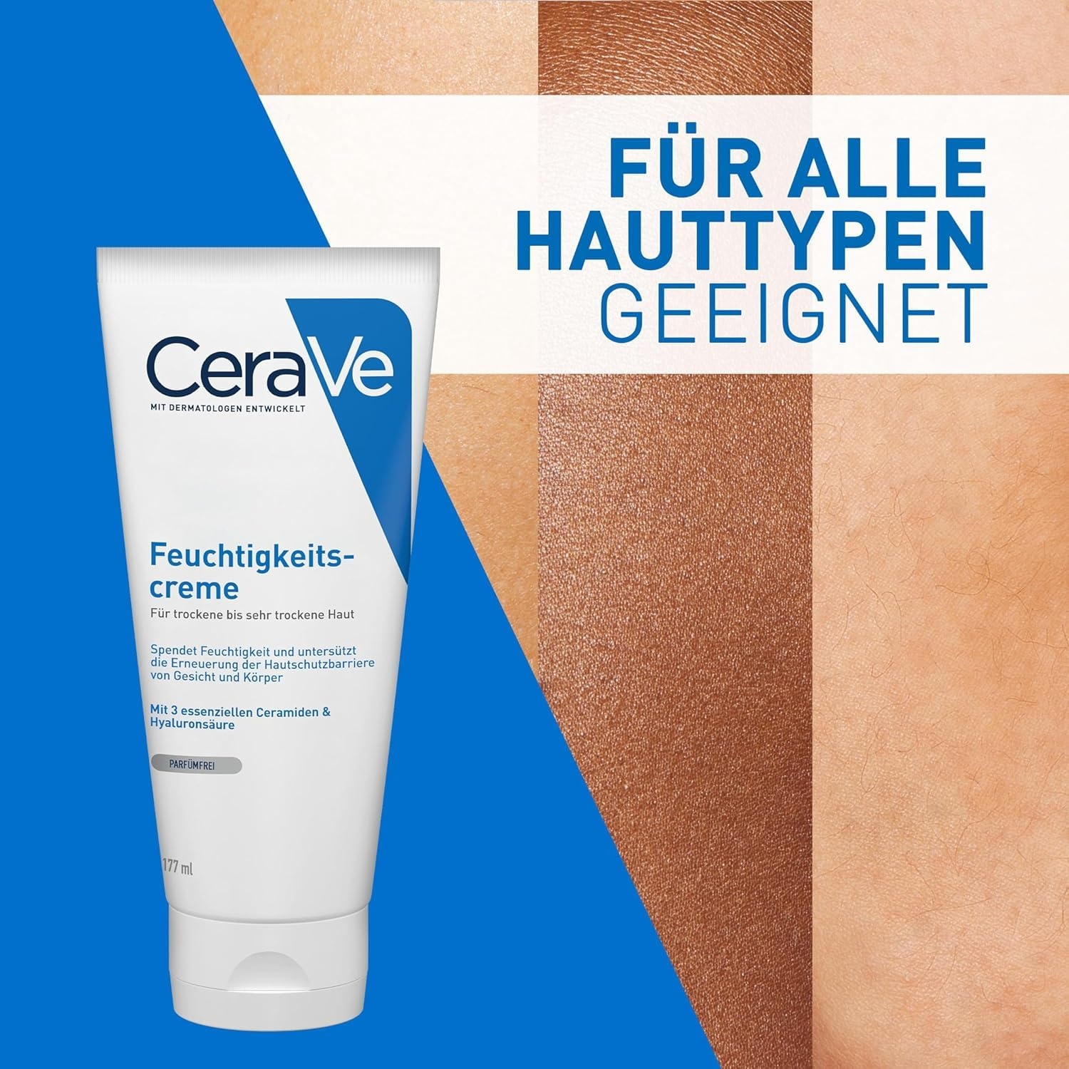 image:imageCeraVe Feuchtigkeitscreme fr Krper und Gesicht Creme fr trockene bis sehr trockene Haut Mit Hyaluron und 3 essenziellen Ceramiden 1 x 177ml177 ml 1er Pack