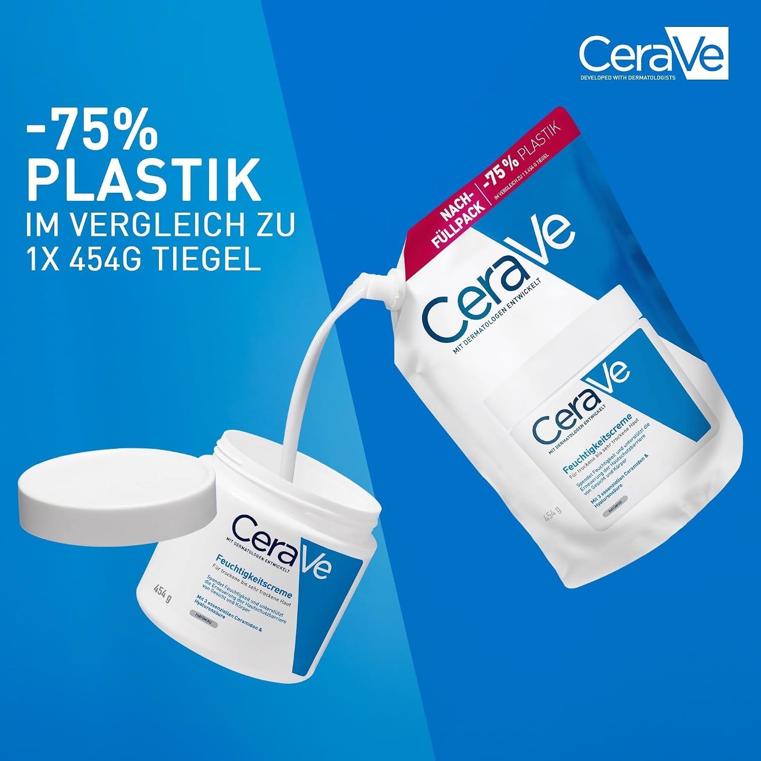 image:imageCeraVe Feuchtigkeitscreme fr Krper und Gesicht Langanhaltende Feuchtigkeit fr trockene bis sehr trockene Haut Seidige Textur Mit Hyaluron und 3 essenziellen Ceramiden 2 x 454 g908 g 1er Pack