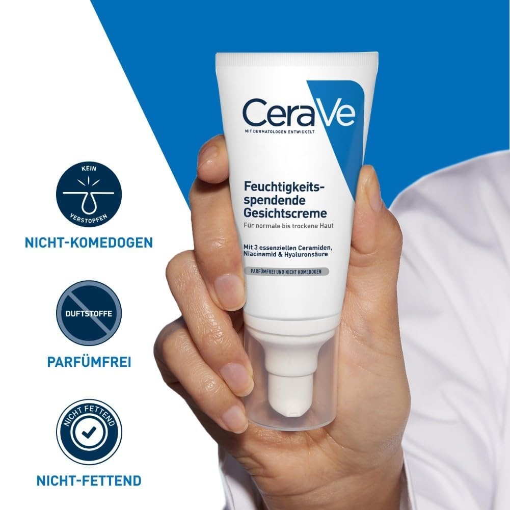 image:imageCeraVe Feuchtigkeitsspendende Gesichtscreme fr normale bis trockene Haut Ultraleichte Formel Mit Hyaluron Niacinamid und 3 essenziellen Ceramiden104 ml 1er Pack