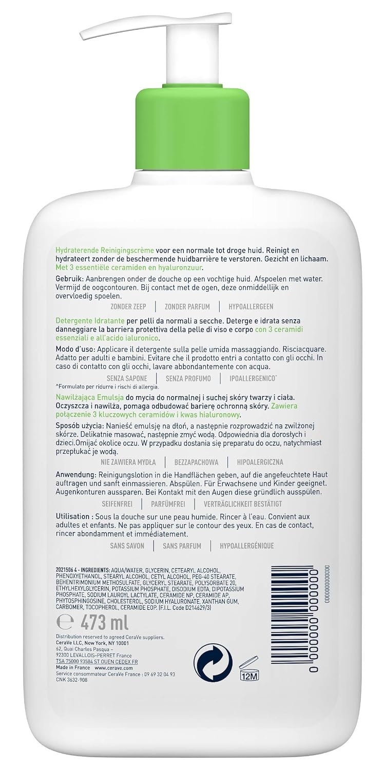 image:imageCeraVe Feuchtigkeitsspendende Reinigungslotion fr Gesicht und Krper Normale bis trockene Haut Mit Hyaluron und 3 essenziellen Ceramiden7883 ml 6er Pack