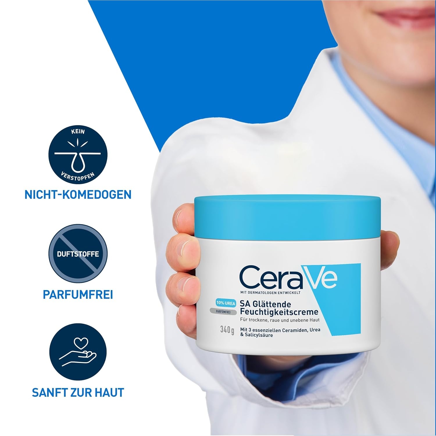 image:imageCeraVe SA Urea Glttende Feuchtigkeitscreme fr den Krper Creme fr trockene raue und unebene Haut Mit Urea Salicylsure Hyaluron und 3 essenziellen Ceramiden340 g