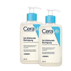 CeraVe SA Glättende Reinigung für Gesicht und Körper, Für trockene, raue und unebene Haut, Mit Hyaluron, Salicylsäure und 3 essenziellen Ceramiden(2 x 236 ml)